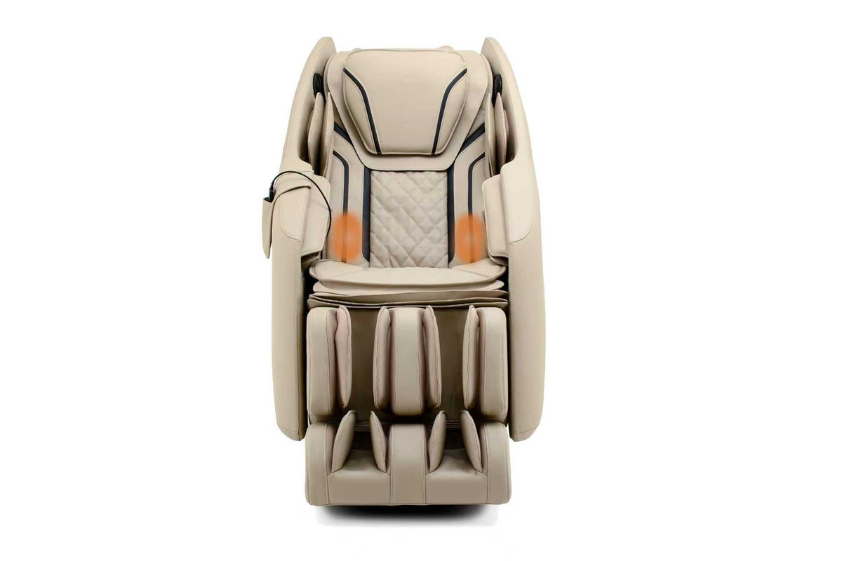 Beige massage chair with quilted design on a white background